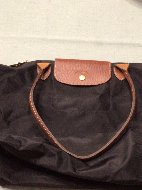 Longchamp Handbags - Longchamp Black Nylon Tote with Brown Leather Trim
